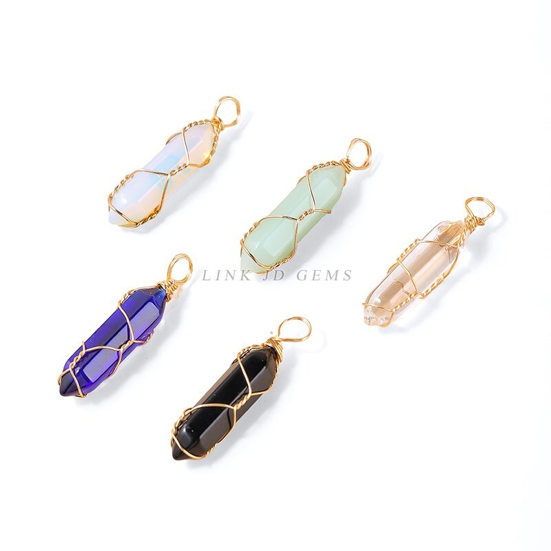 Change Better 5Pcs/lot Mixed Color Glass Hexagonal Wire Wrap Pendant Reiki Healing Charms For Jewelry Making Necklace Earring