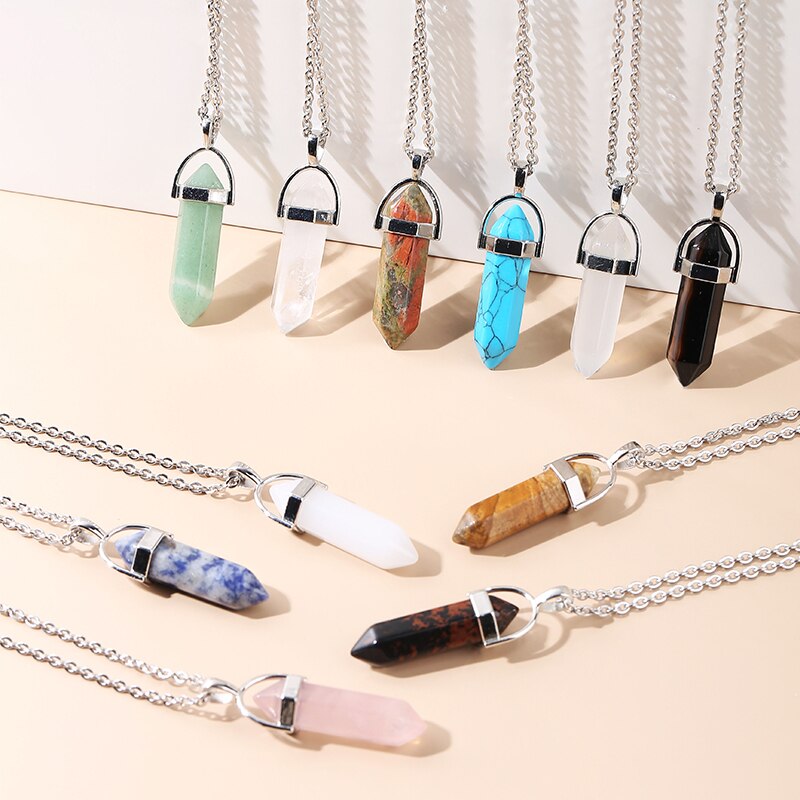 JD Pendulum Natural Stone Pendants For Necklace Charm Striped Agates Quartz Hexagonal Crystal Reiki Meditation Jewelry Wholesale