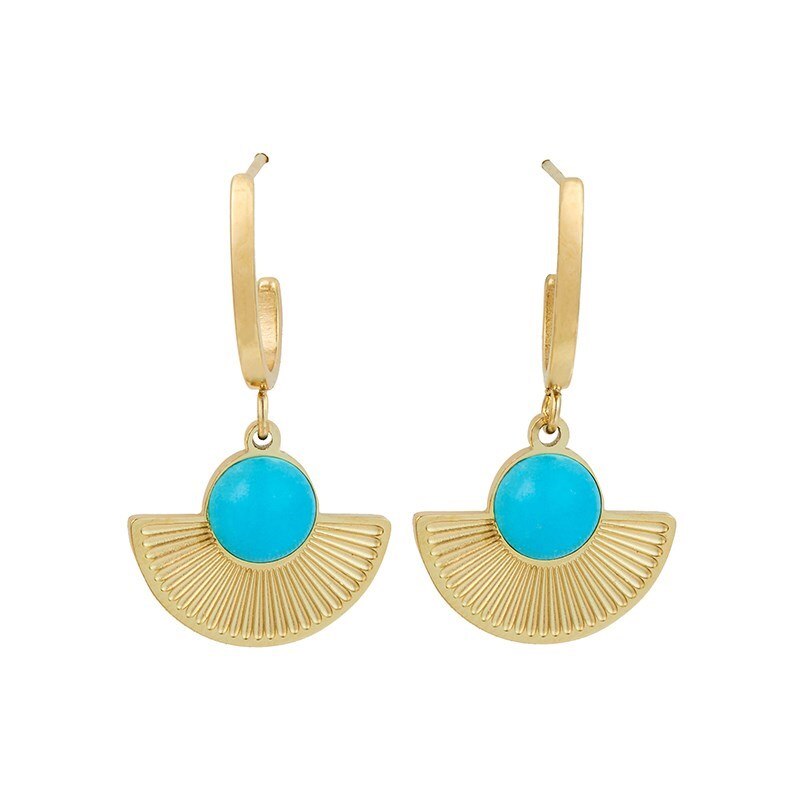 Change Better Stainless Steel Turquoise Earring Women Trendy Natural Stone Personalized Gold Color Fan-shaped Jewelry Gifts