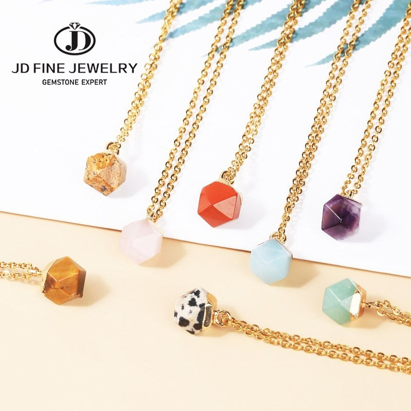 JD 8mm Natural Stone Pendants Faceted Cube Shape Colorful Pendant Making for Charms Jewelry Necklace Gift for Women