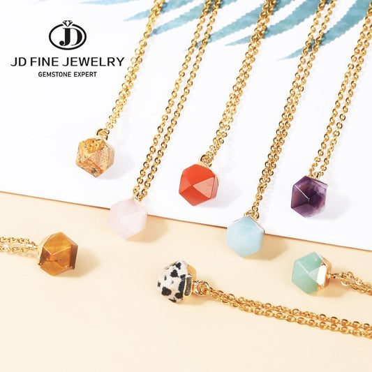 JD 8mm Natural Stone Pendants Faceted Cube Shape Colorful Pendant Making for Charms Jewelry Necklace Gift for Women