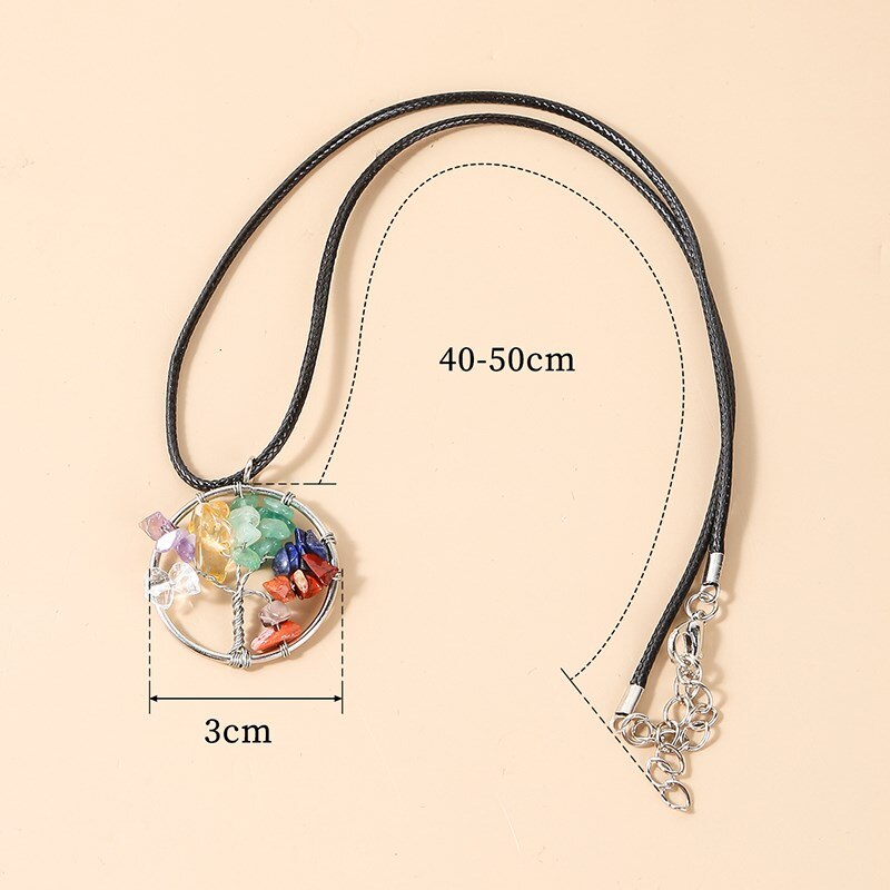 Change Better 30mm Natural Stone Chip Beads Wrap Treen Of Life Pendant Necklace Colorful Crystal Gravel Handmade Wisdom Jewelry