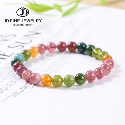 JD 7A Colorful Natural Watermelon Tourmaline Beaded Bracelets Women Exquisite Healing 6mm Bead Wristband Yoga Jewelry For Girls