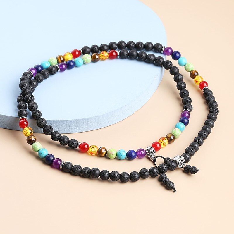 JD New Fashion Bohemian Lava Stone 7 Chakra Multi-Layer Bracelet Spiritual Men Rosary Prayer Tiger Eyes Beaded Yoga Bangles Gift