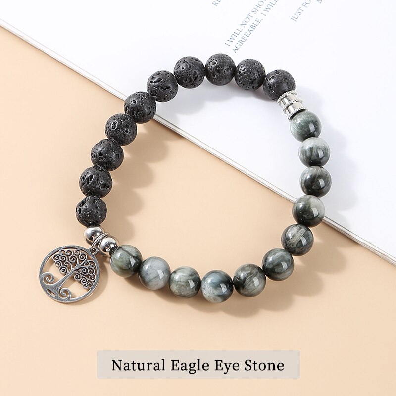 Change Better Natural Stone Beads Tree of Life Pendant Bracelets Men Women Charm Lava Stone Yoga Energy Wristband Jewelry Gift