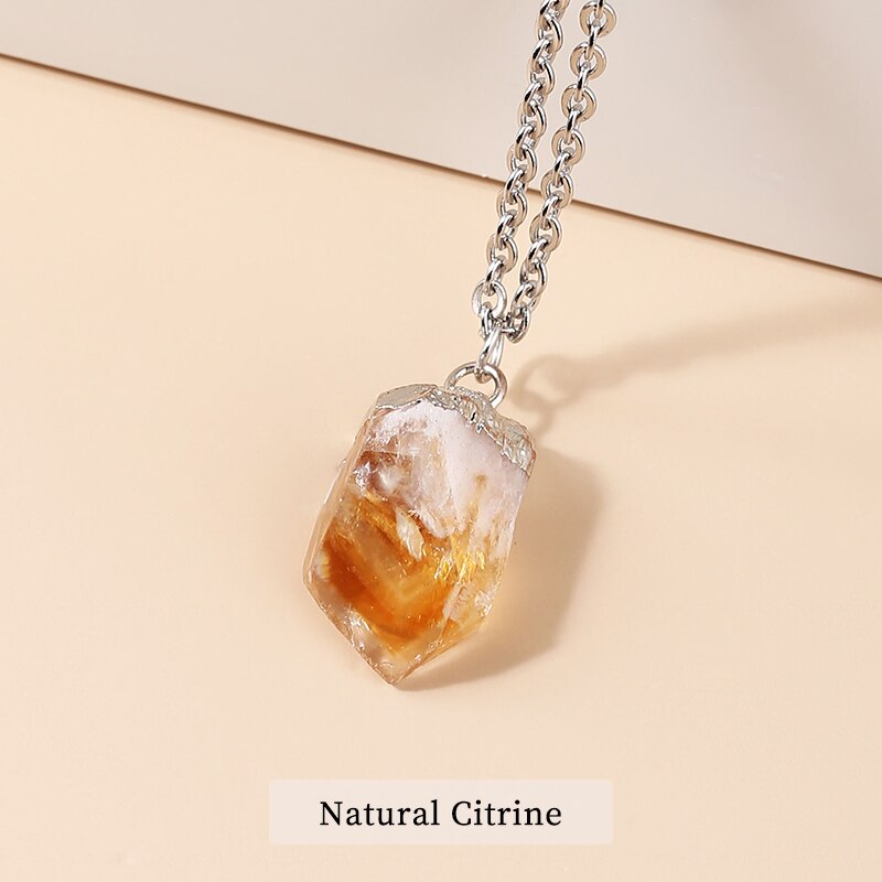 JD Initial Stone Pendant Genuine Crystal Rough Stone Citrine Amethyst Edged DIY Charm Stone Necklace Assorted Color to Choose