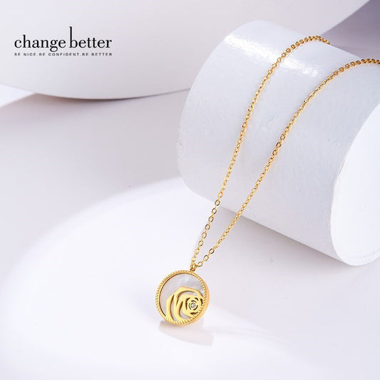 Change Better Stainless Steel White Seashells Rose Jewelry Chain Necklace Women Gift Wedding Party Pendant Gold Color Choker