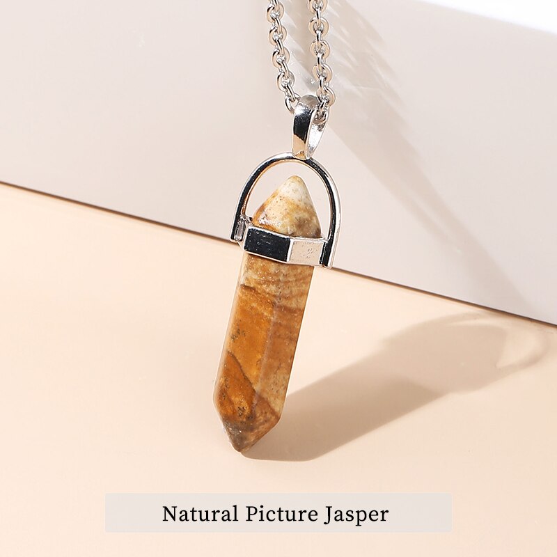 JD Pendulum Natural Stone Pendants For Necklace Charm Striped Agates Quartz Hexagonal Crystal Reiki Meditation Jewelry Wholesale